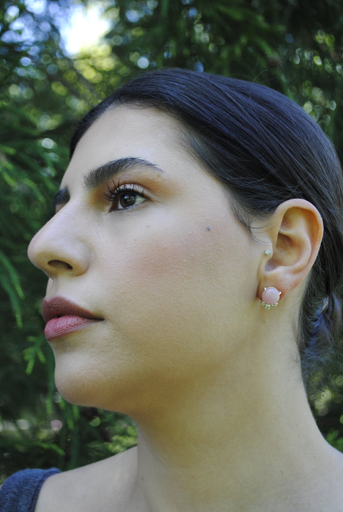 Guava Quartz and Diamond Studs