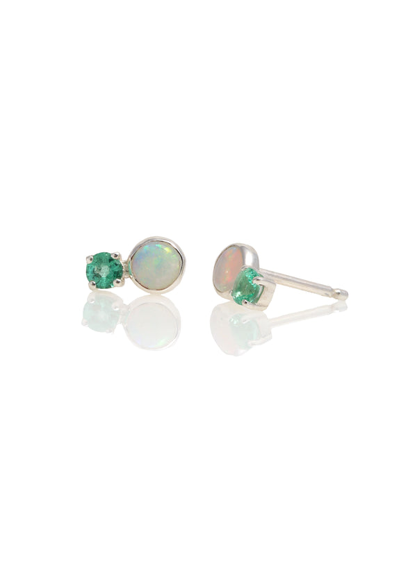 Moon and Star Studs — Opal & Emerald