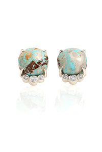 Opalized Petrified Wood and Diamond Studs
