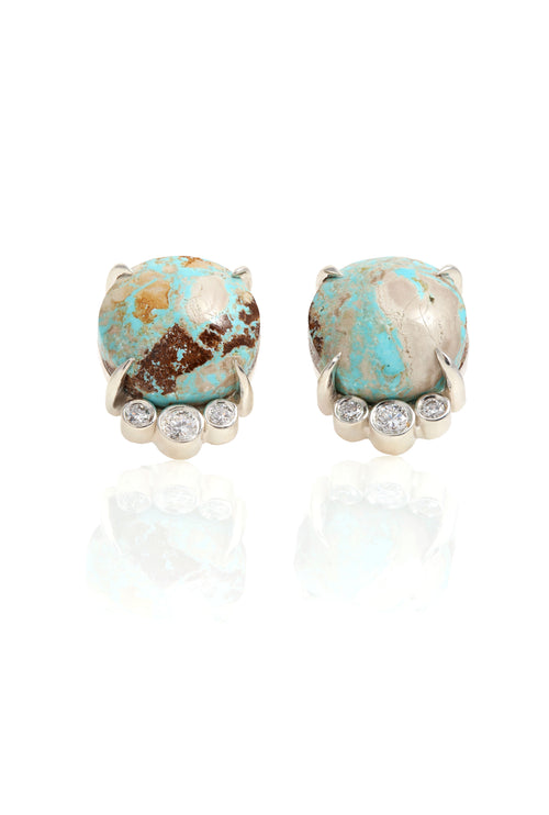 Opalized Petrified Wood and Diamond Studs