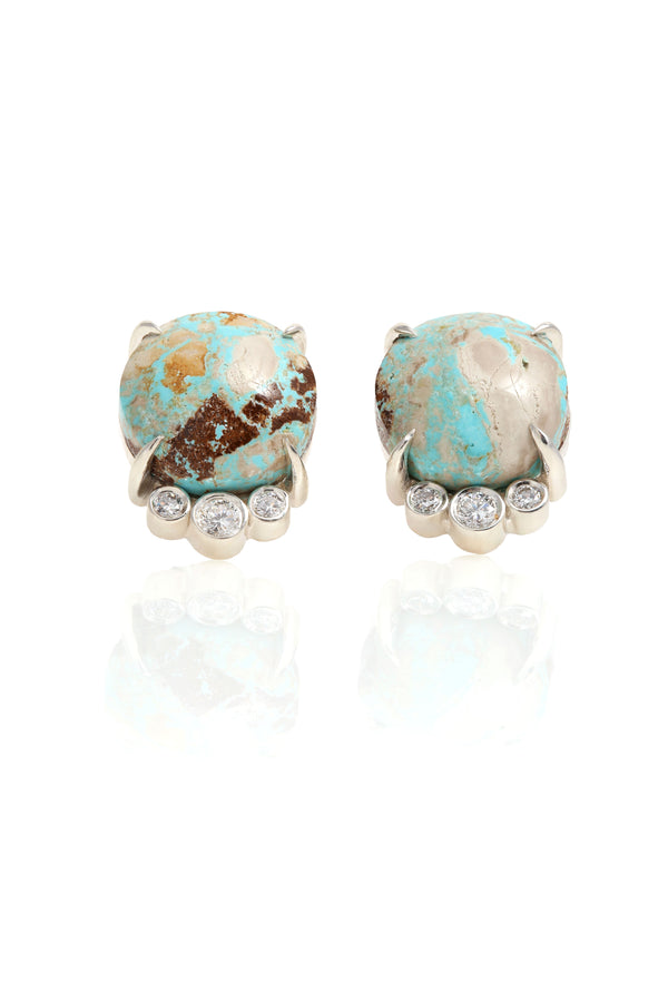 Opalized Petrified Wood and Diamond Studs