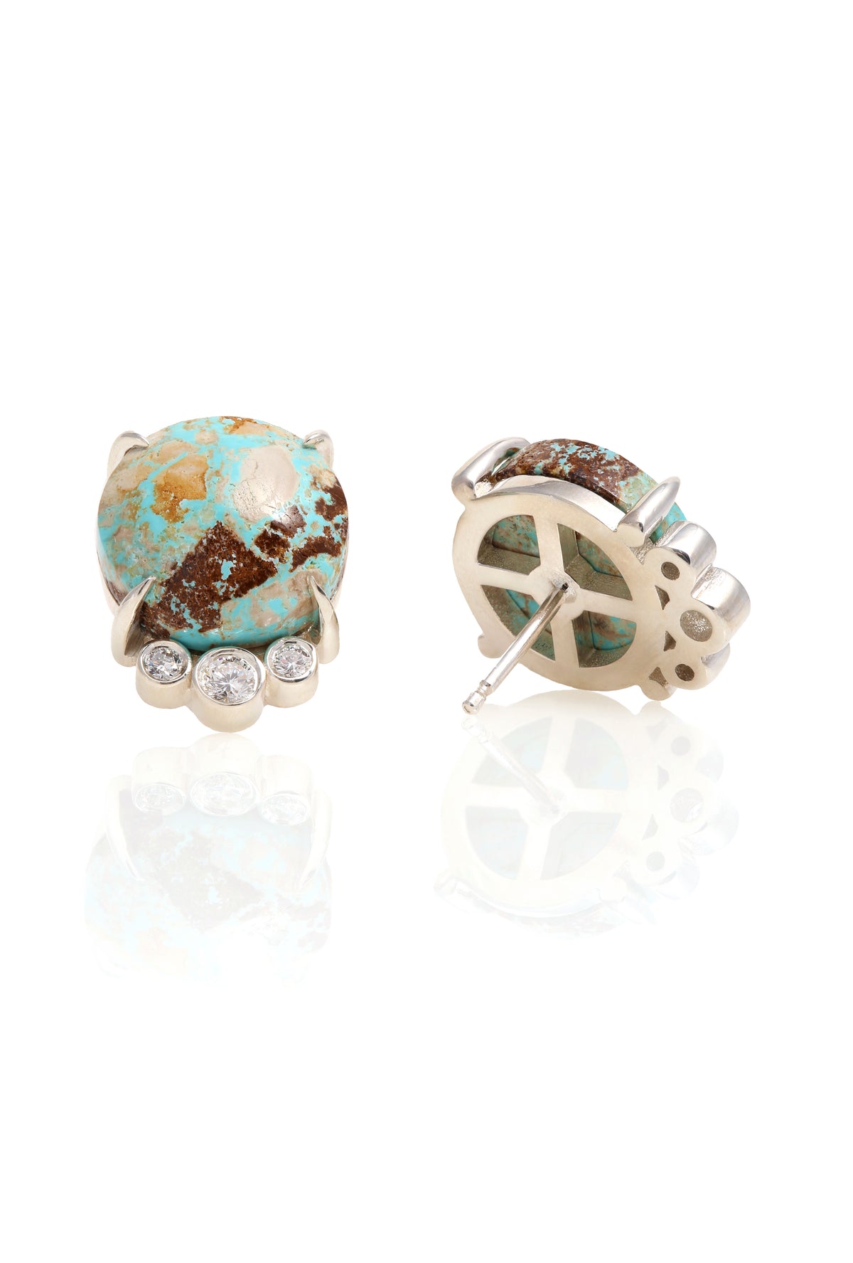 Opalized Petrified Wood and Diamond Studs