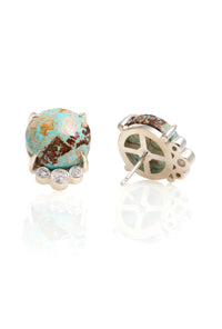 Opalized Petrified Wood and Diamond Studs