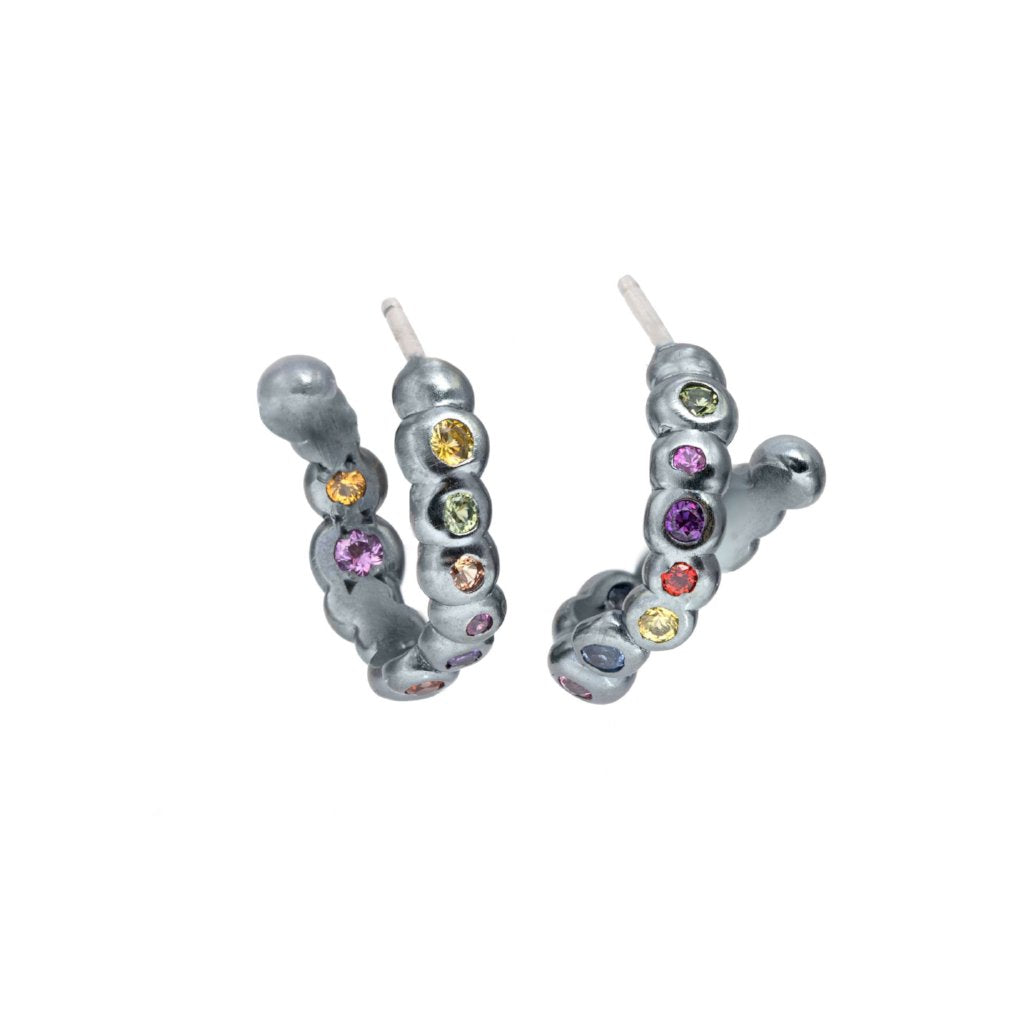 Small Hoops with Multi-Color Sapphires